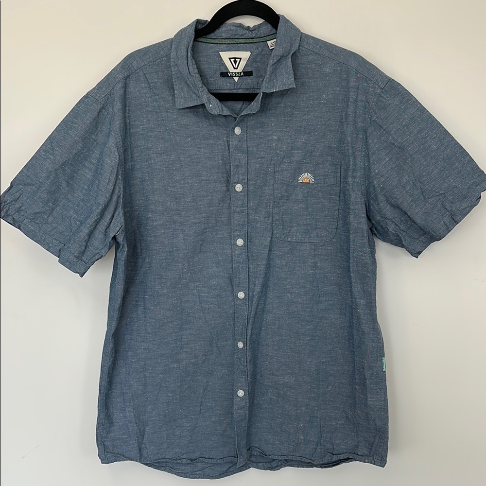 VISSLA Men's Blue Short Sleeve hemp cotton Shirt XL